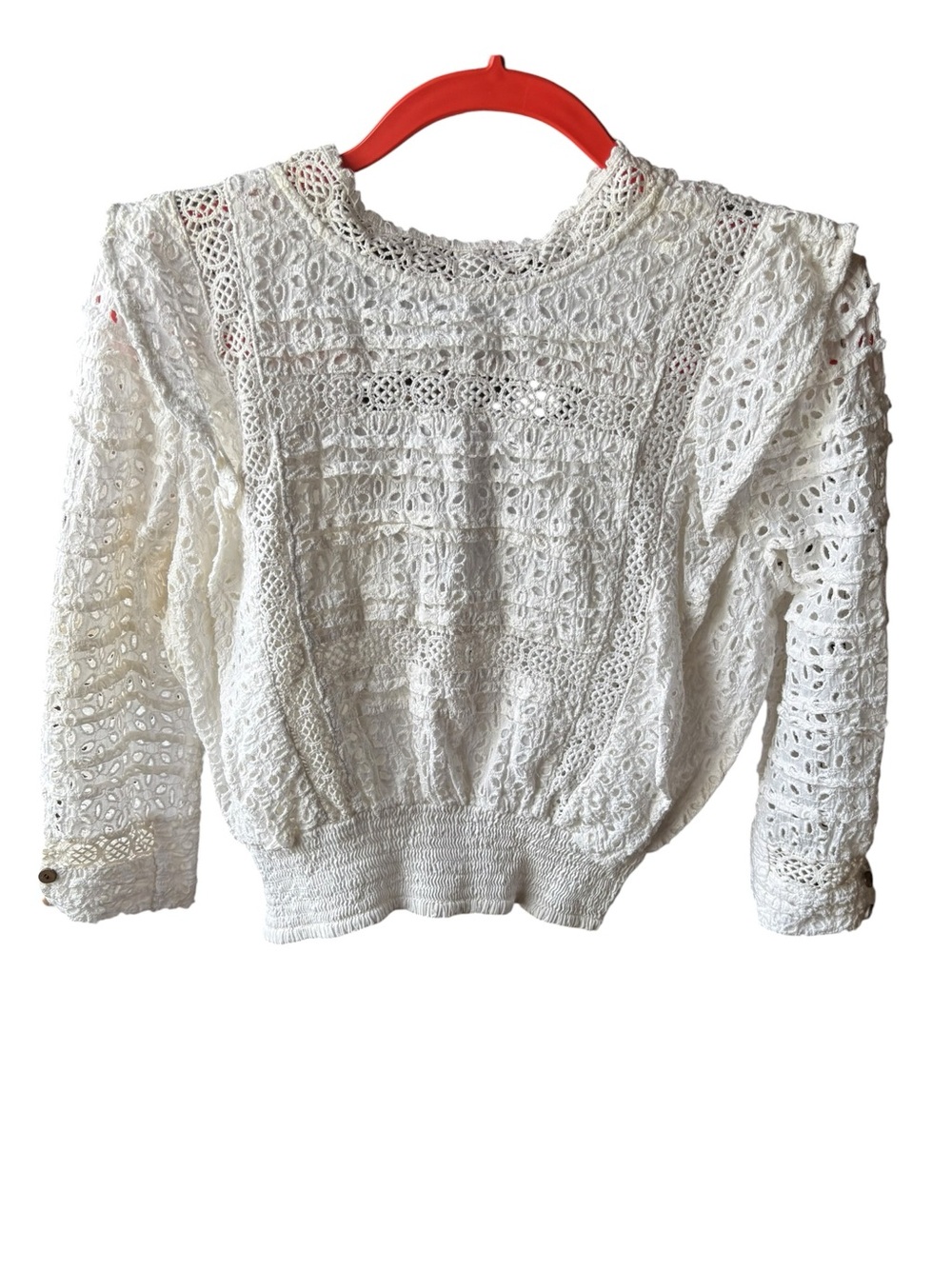 RAGA Amala White Eyelet Lace Ruffle Blouse Size Large Boho NWT